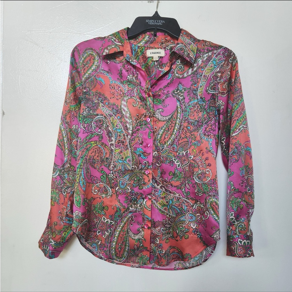 L'agence Tyler Paisley Print 100% Silk button-down shirt top